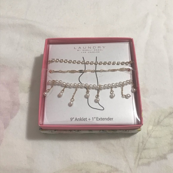 Laundry by Shelli Segal Gold Tone Faux Pearls and Rhinestones 9” Anklet - Picture 1 of 2